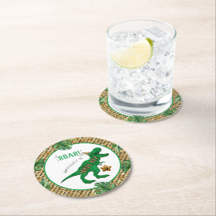 Three-Rex Dinosaur 3rd Birthday Round Paper Coaster