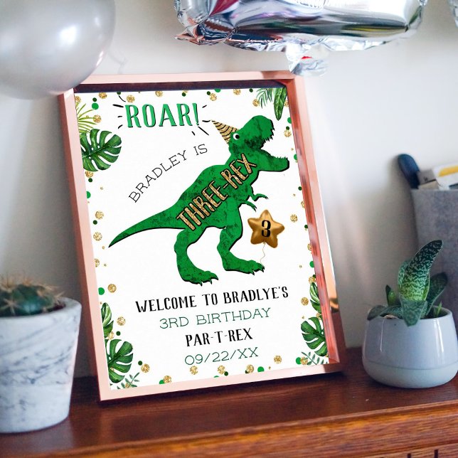 Three-Rex Dinosaur 3rd Birthday Welcome Poster (Creator Uploaded)