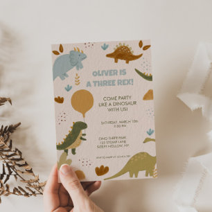 Three Rex Dinosaur 3rd Boy Birthday Invitation