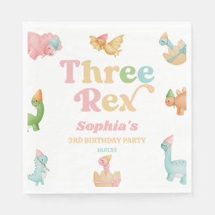 Three Rex Dinosaur 3rd Third Birthday Party Napkin