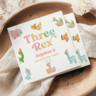 Three Rex Dinosaur 3rd Third Birthday Party Napkin