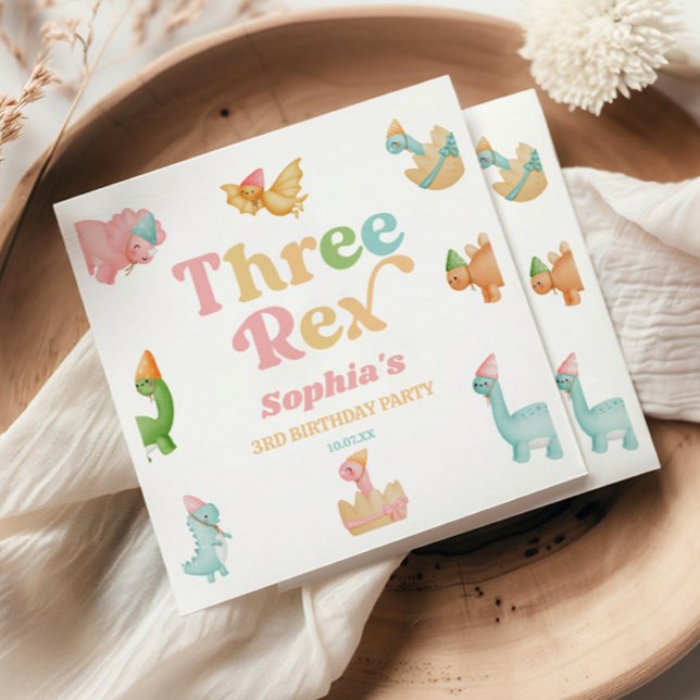 Three Rex Dinosaur 3rd Third Birthday Party Napkin (Creator Uploaded)