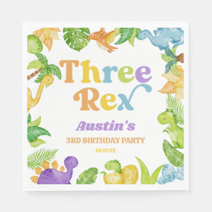 Three Rex Dinosaur 3rd Third Birthday Party Napkin