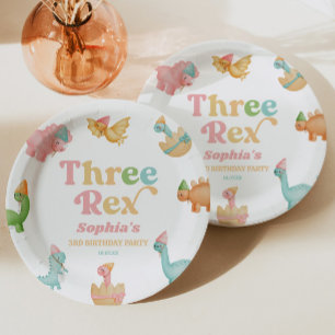 Three Rex Dinosaur 3rd Third Birthday Party Paper Plate