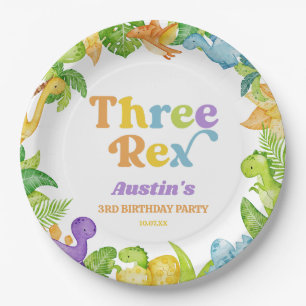 Three Rex Dinosaur 3rd Third Birthday Party Paper Plate