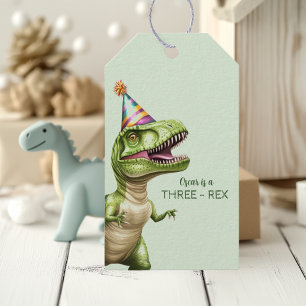 Three-Rex Dinosaur Birthday Gift Tags Green Dino