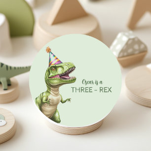 Three-Rex Dinosaur Birthday   Green Dino  Classic Round Sticker
