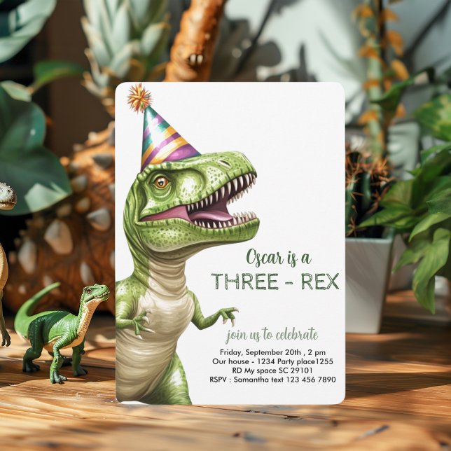 Three-Rex Dinosaur Birthday | Green Dino Invitation (Creator Uploaded)