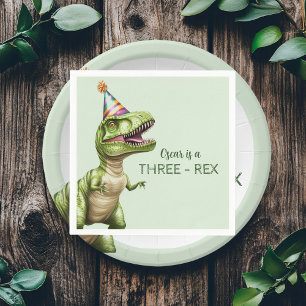 Three-Rex Dinosaur Birthday Green Dino Napkin