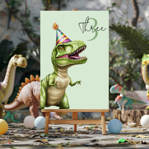 Three-Rex Dinosaur Birthday Green Dino Table Number