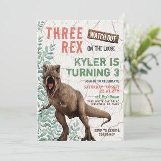 Three Rex Dinosaur Birthday Invitation