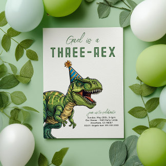 Three-Rex Dinosaur Birthday  Invitation