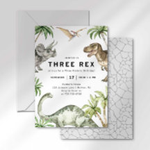Three Rex Dinosaur Birthday Invitation