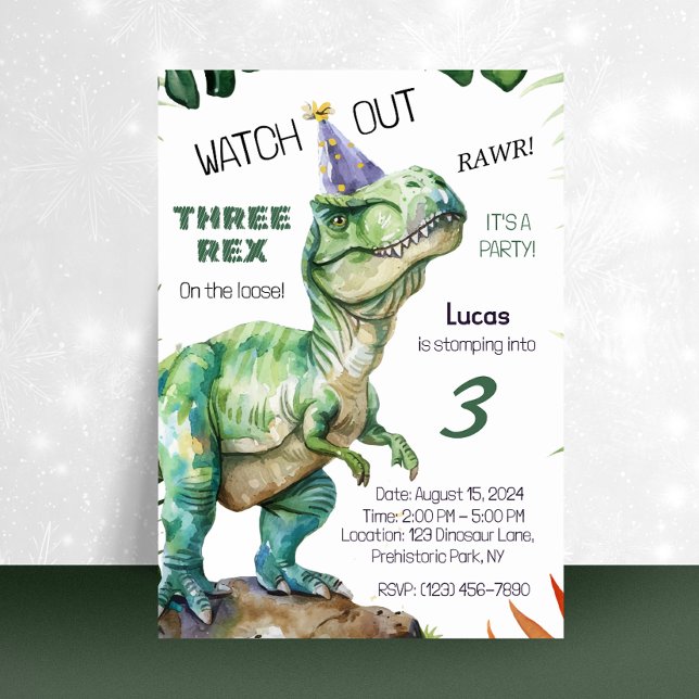 Three Rex Dinosaur Birthday Invitation (Creator Uploaded)