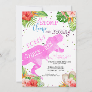 Three-Rex Dinosaur Birthday Invitation Girl