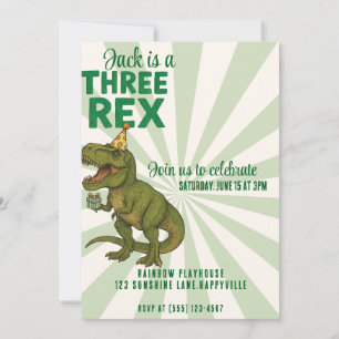 Three-Rex Dinosaur Birthday Invitation  T-Rex Pary