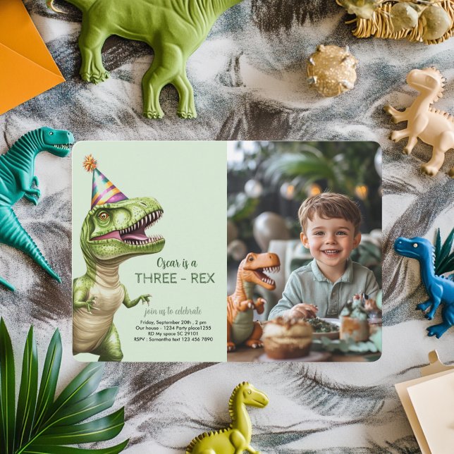Three-Rex Dinosaur Birthday Invitation with Photo  (Creator Uploaded)
