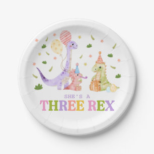 Three Rex Dinosaur Birthday Paper Plate