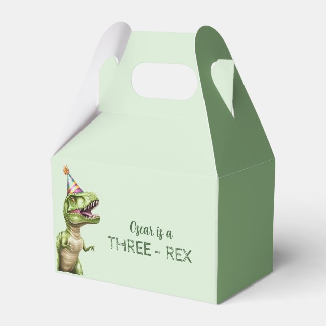 Three-Rex Dinosaur Birthday Party  | Green  Favour Box (Front Side)