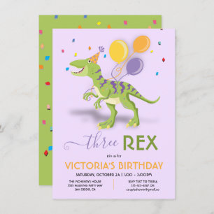 Three Rex Dinosaur Birthday Party Invitation