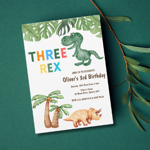 three-rex dinosaur birthday party invitation