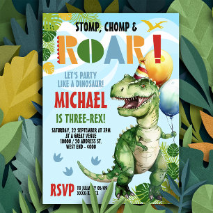Three-Rex Dinosaur Birthday Party Invitation