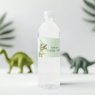 Three-Rex Dinosaur Birthday Water Bottle Label