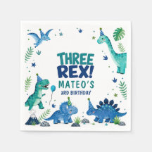 Three Rex Dinosaur Blue 3rd Birthday Paper