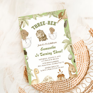 Three Rex Dinosaur Boy 3rd Birthday Party Invitation