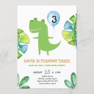 Three Rex Dinosaur Boy 3rd Birthday Party Invitation