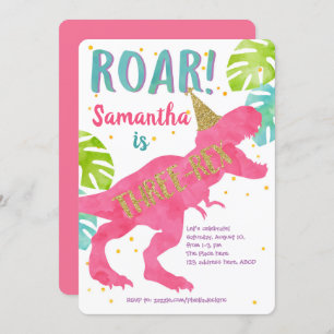 Three-rex, Dinosaur, Girl, Third Birthday Invitation