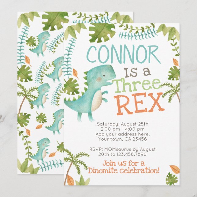 Three Rex Dinosaur Invitation (Front/Back)