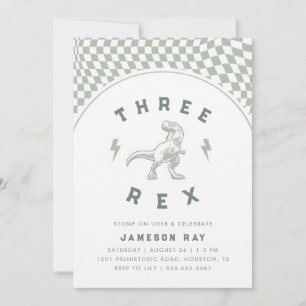 Three-Rex Dinosaur Roar Boy Green Birthday Invitation