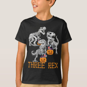 Three Rex Dinosaur Skeleton 3 Year Old Halloween T-Shirt
