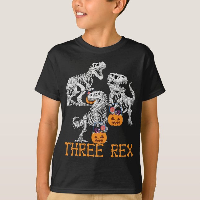 Three Rex Dinosaur Skeleton 3 Year Old Halloween T-Shirt (Front)