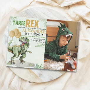 Three Rex - Funny Birthday 3rd Boy Dinosaur Invitation