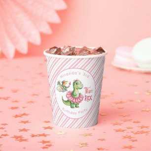 Three Rex Girl Birthday Party Paper Cups