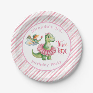 Three Rex Girl Birthday Party Paper Plate