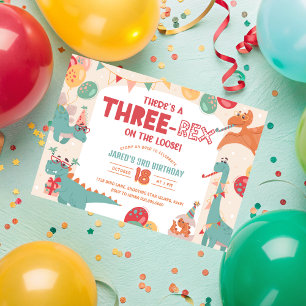 Three Rex Invitation Boy. Dinosaur 3rd Birthday