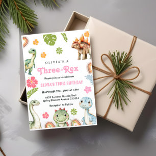 Three Rex Invitation Girl Dinosaur birthday