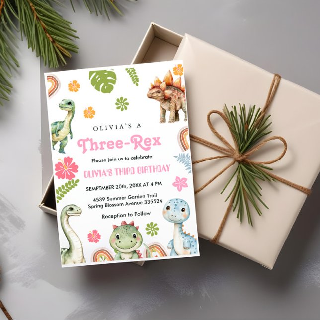 Three Rex Invitation Girl Dinosaur birthday  (Creator Uploaded)