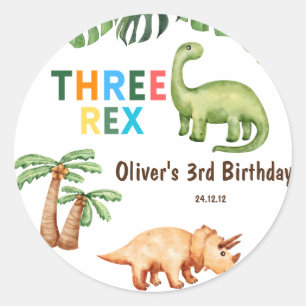 Three Rex kids birthday party Classic Round Sticker