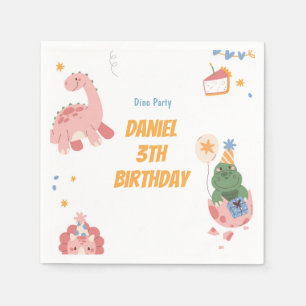 Three Rex Kids Dinosaur 3rd Birthday Party Napkin