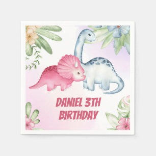 Three Rex Kids Dinosaur 3rd Birthday Party Napkin