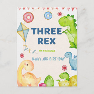 Three Rex Kids Dinosaur 3rd Birthday Party Postcard