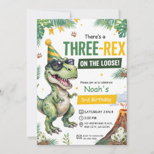 Three-Rex On The Loose Dinosaur Boys 3rd Birthday Invitation