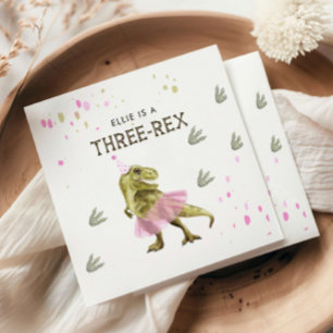 Three Rex & Pink Tutu Dinosaur Birthday Party Napkin