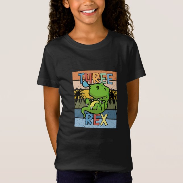 Three Rex T-Rex 3rd Birthday - Cute Kawaii T Rex T-Shirt (Front)