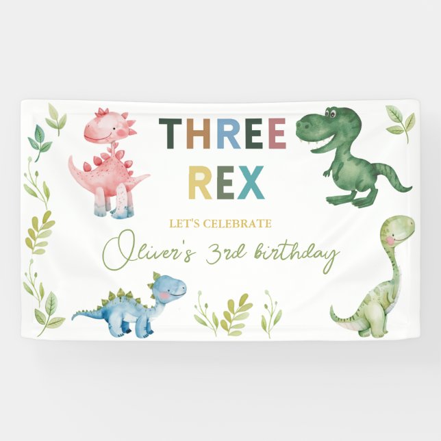 Three Rex third birthday party Banner (Horizontal)