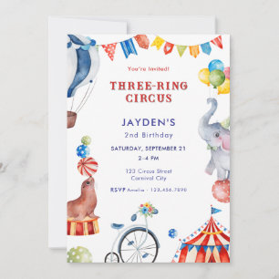 Three Ring Circus 2nd Birthday Carnival Animal Invitation